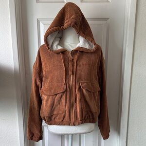 Brown Corduroy Hooded Jacket